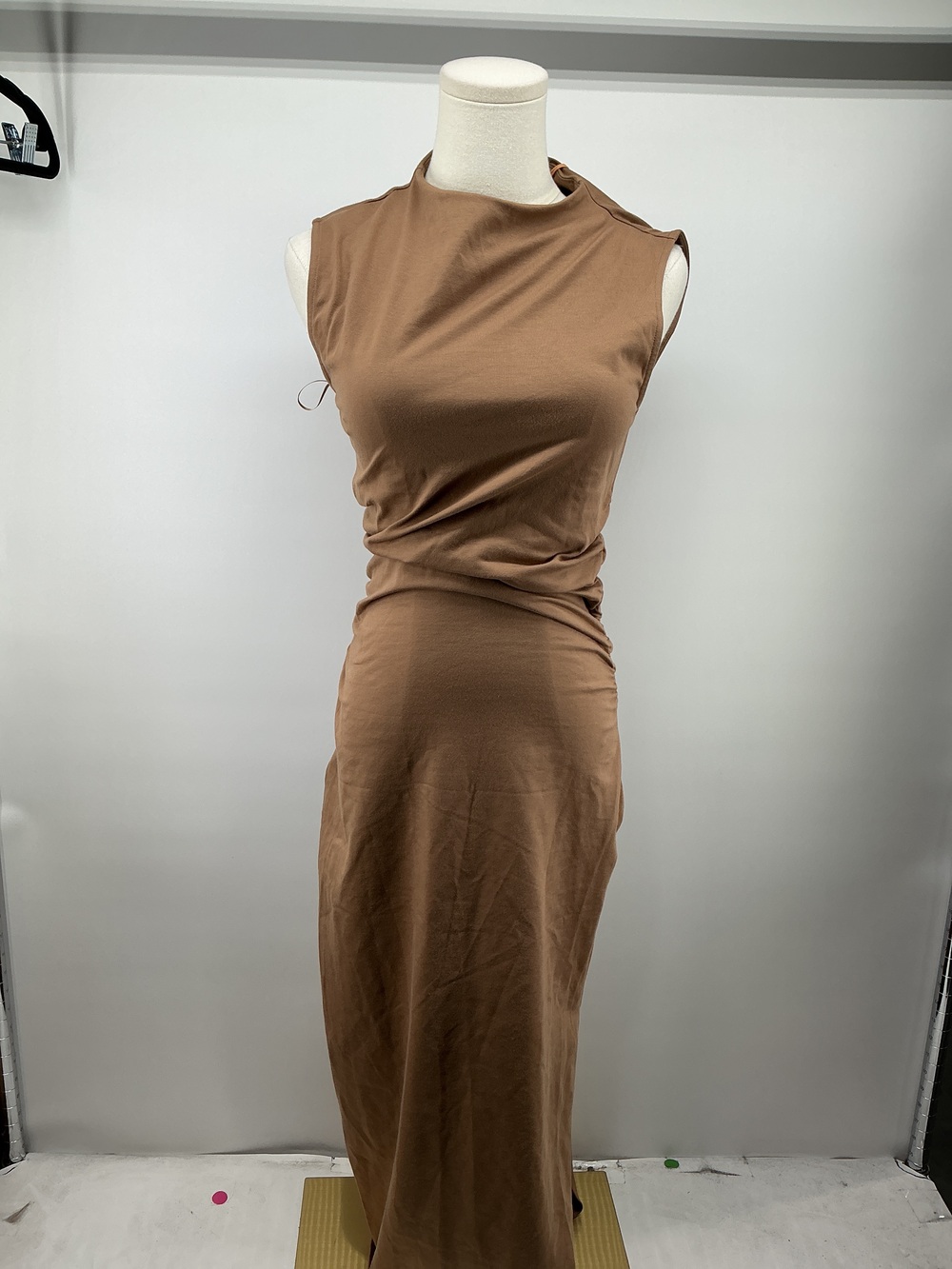 Stretch Cotton Jersey Mock Neck Midi Dress